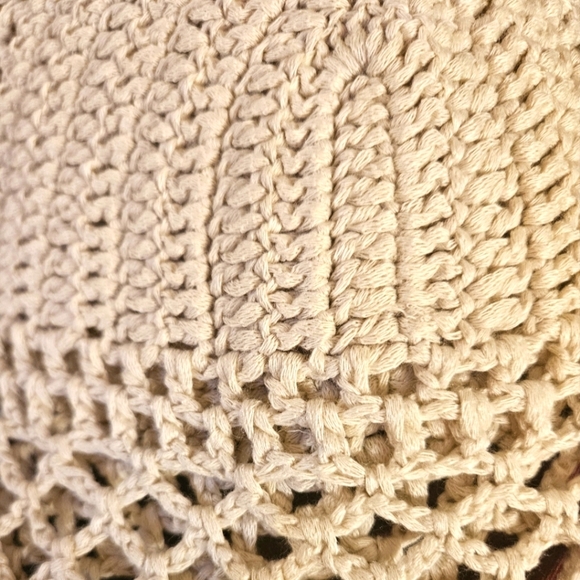 Hand Crafted Tan Crop-Top Fishnet triangular Design Hand Knit Crochet Swim Cover - Picture 12 of 17